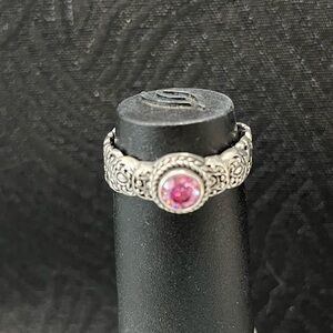 Sarda Sterling Silver Ring with Pink Moissanite, size 10